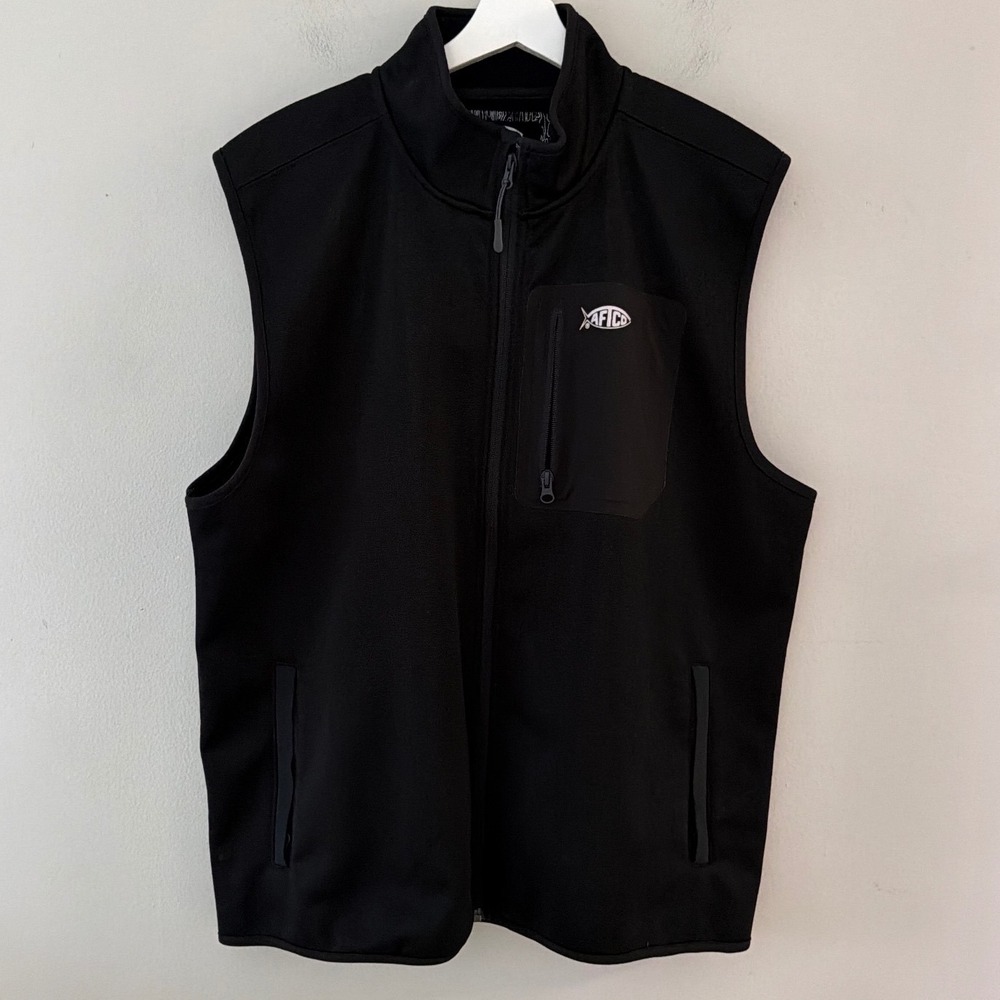 AFTCO AFTECH Mens Softshell Fishing Vest Black Full Zip Fleece Lined XL